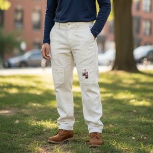 Vintage Akademik's Unisex White Cargo Pants,‎ Size  XL